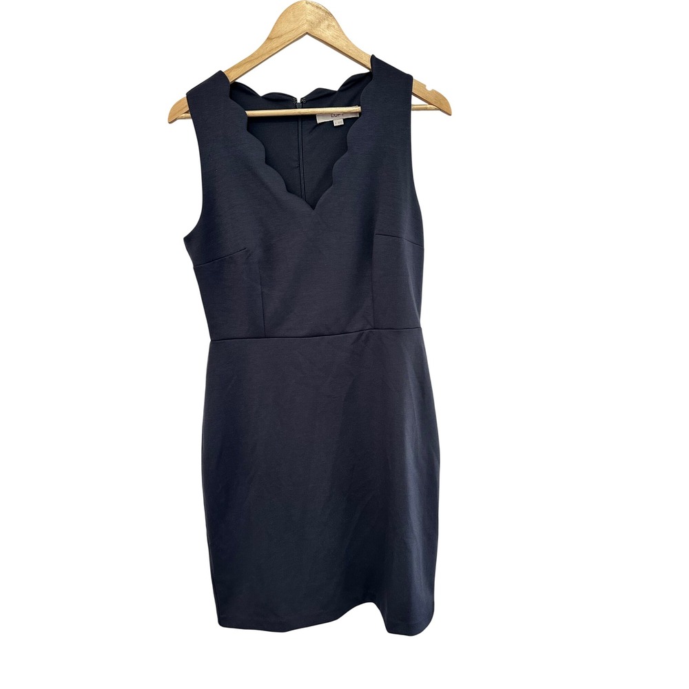 Loft Scalloped V-Neck Sleeveless Sheath Dress Navy Blue Size 8 Workwear Office